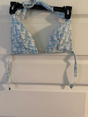 Dior Light Blue Monogram Triangle Bikini Top
